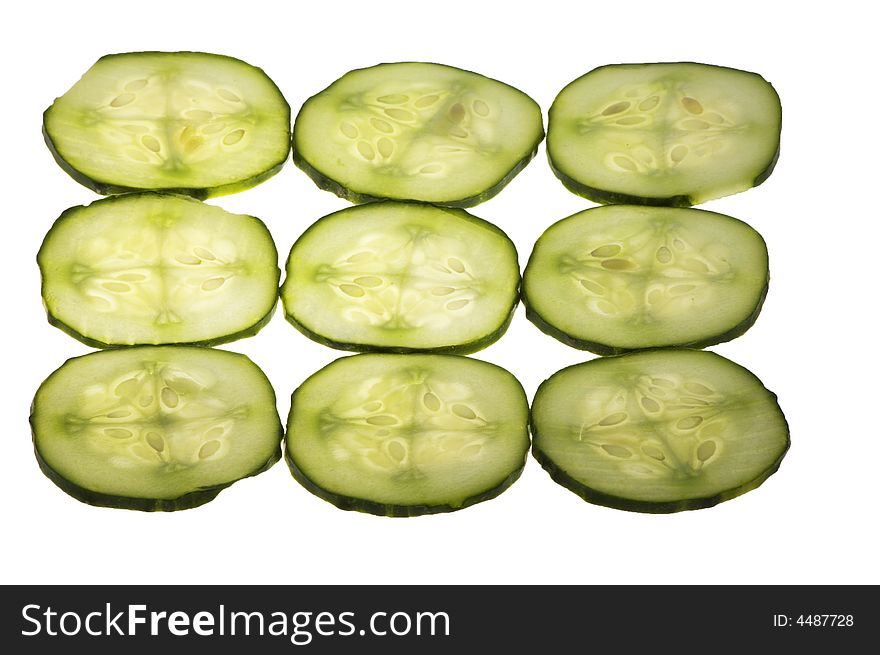 Sliced cucumber isolated on the white background