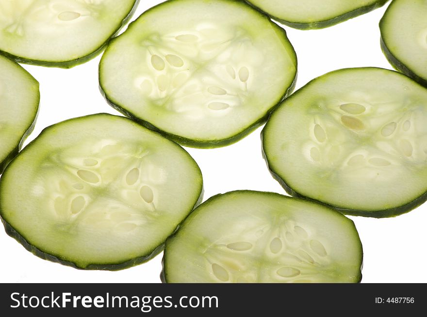 Sliced cucumber isolated on the white background