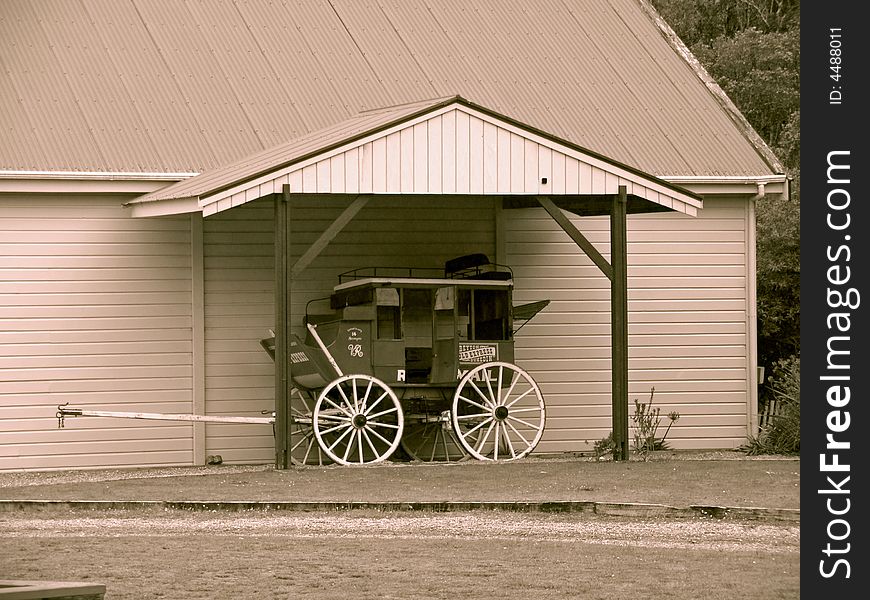Retro victorian cart, parked under shelter, without a horse. Retro victorian cart, parked under shelter, without a horse