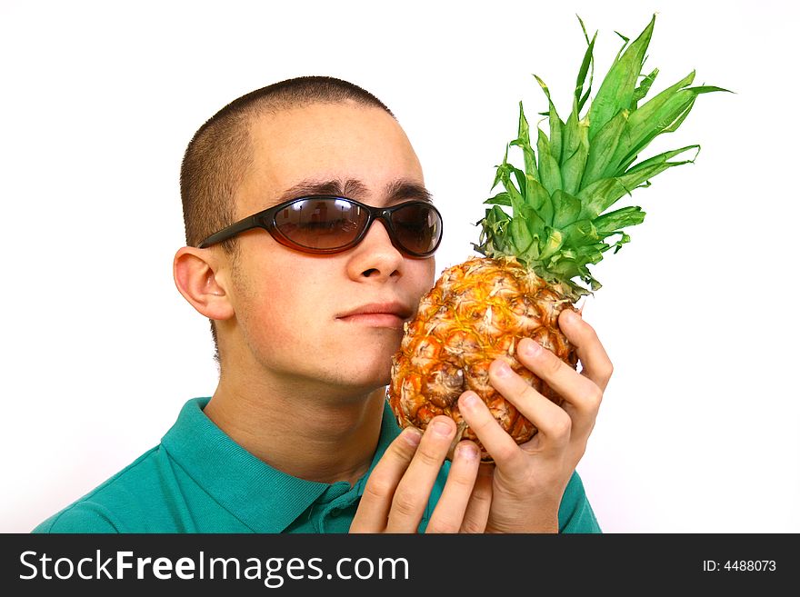 Boy with pineapple