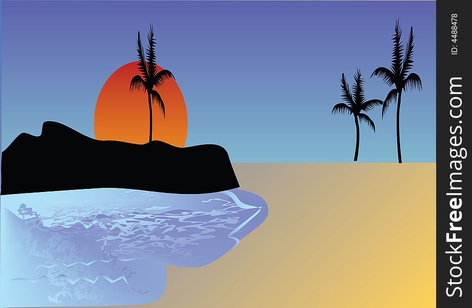 Ocean , palm and sky background