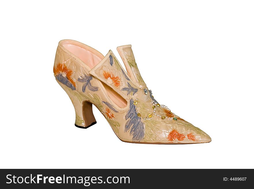 Shoes with painted flowers  and decorated strasses and beads (miniature). Shoes with painted flowers  and decorated strasses and beads (miniature)