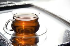 Transparent Cup Of Tea On The Salver Stock Photo