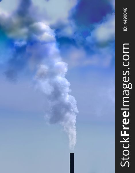 A smoke stack with a big cloudy of gas. A smoke stack with a big cloudy of gas