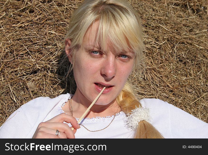 Blond  Girl In Hay