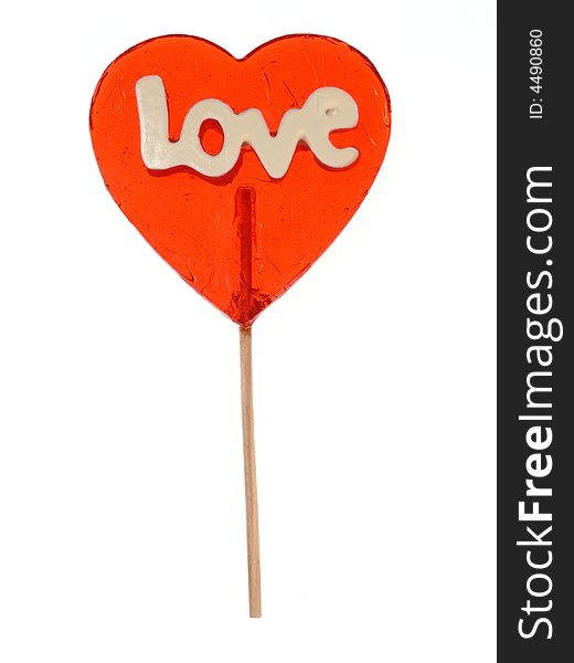 Heart shape lollipop with Love text. Heart shape lollipop with Love text