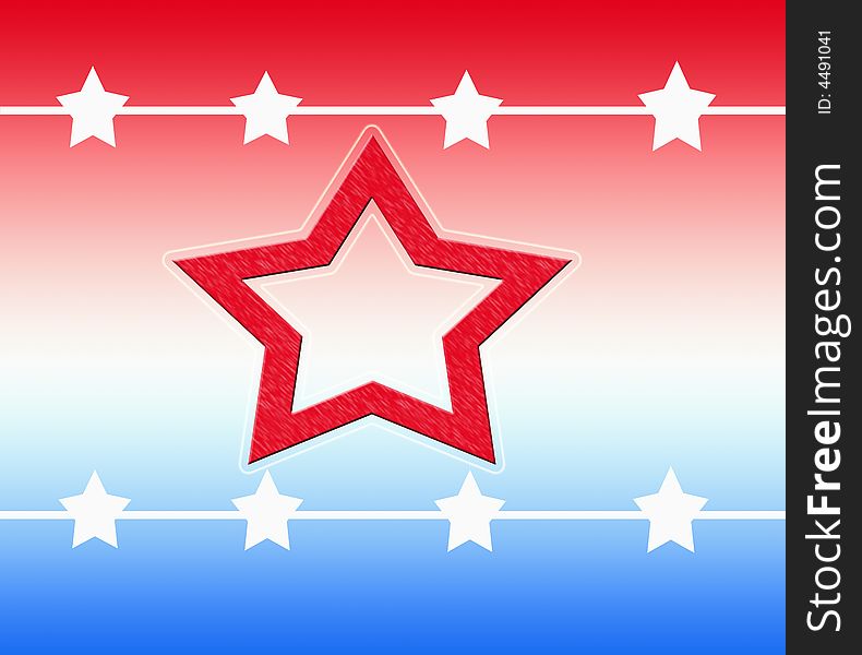Red white blue background with white stars and red star in center. Red white blue background with white stars and red star in center