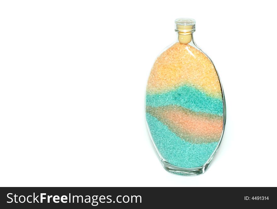 Glassjar of bath salt isolated on white background