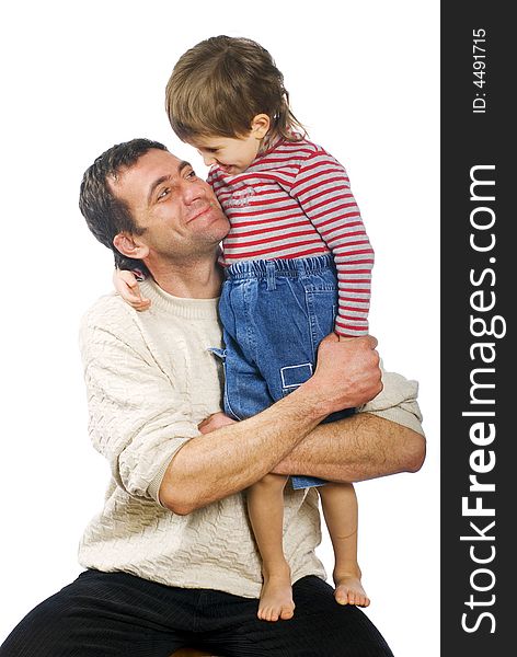 Little boy with his father on the white background. Little boy with his father on the white background