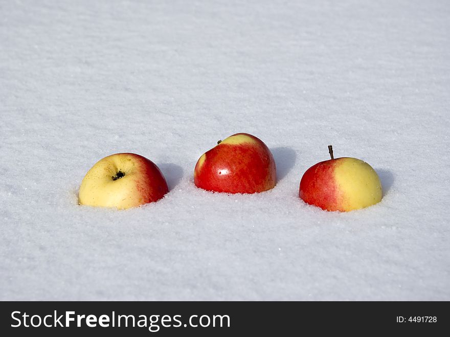 Three apples on to snow