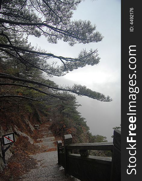 Foggy Mountainscape Of Huangshan Mountain