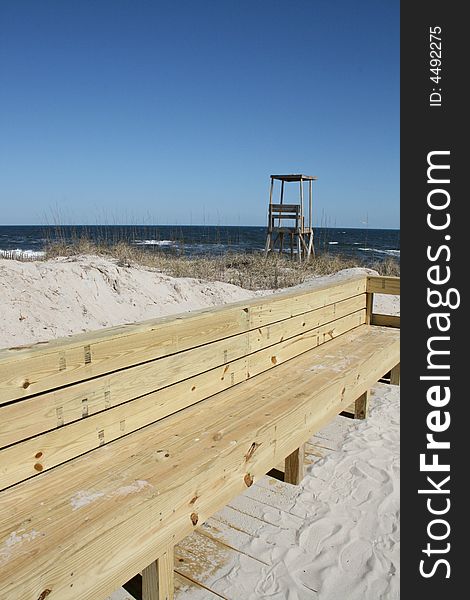 Wood Bench At Beach