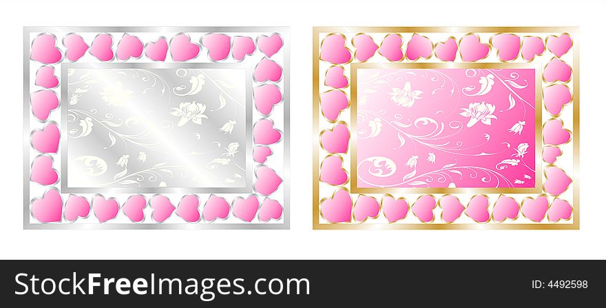 Silver & gold frames, hearts, floral. Silver & gold frames, hearts, floral