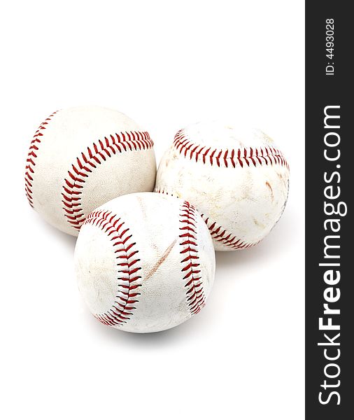 Close up of three baseballs isolated over white. Close up of three baseballs isolated over white