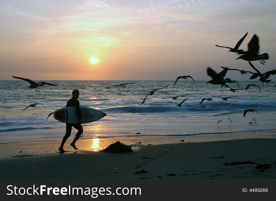 Surfer running on the beach. Surfer running on the beach.