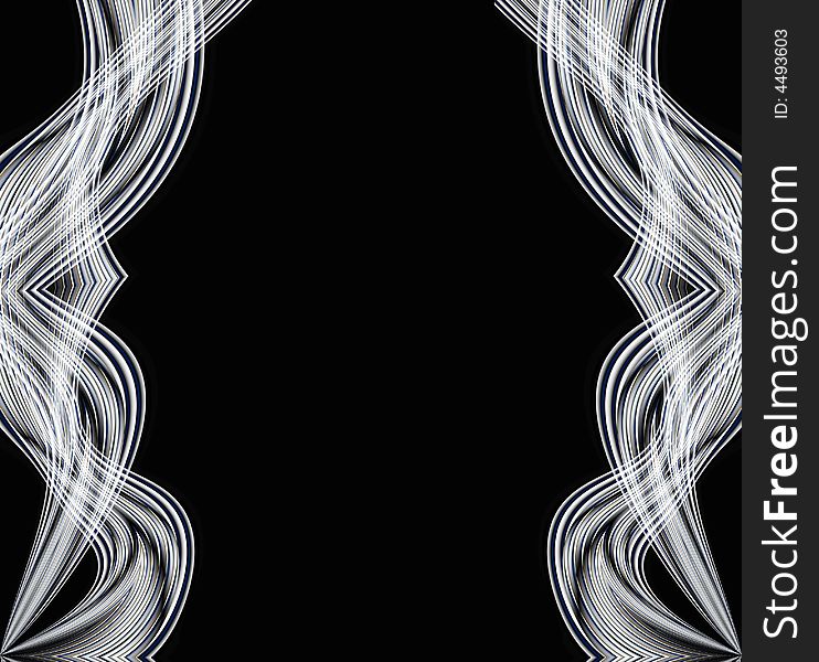 Abstract design of white lines like cables or wires or hot flames of smoke trails isolated on contrasty black copyspace good for technology backgrounds. Abstract design of white lines like cables or wires or hot flames of smoke trails isolated on contrasty black copyspace good for technology backgrounds