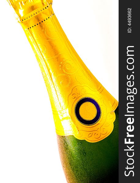 A bottle of champagne on a white background.