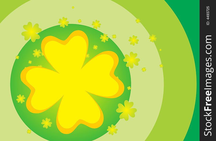 Big gold clover on green circle background