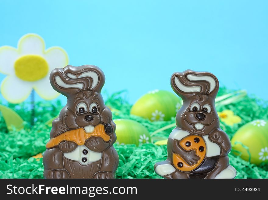 Two chocolate easter bunnies