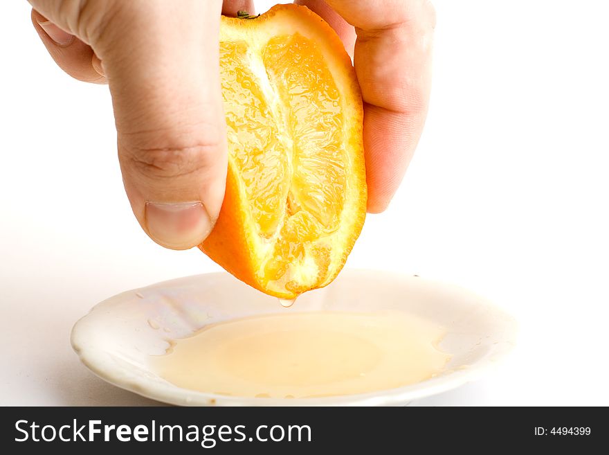 Juicy orange in the hand