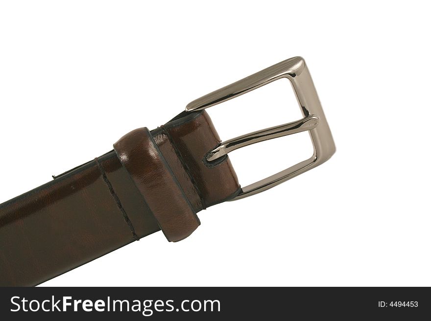 A Isolated brown leather belt with buckle