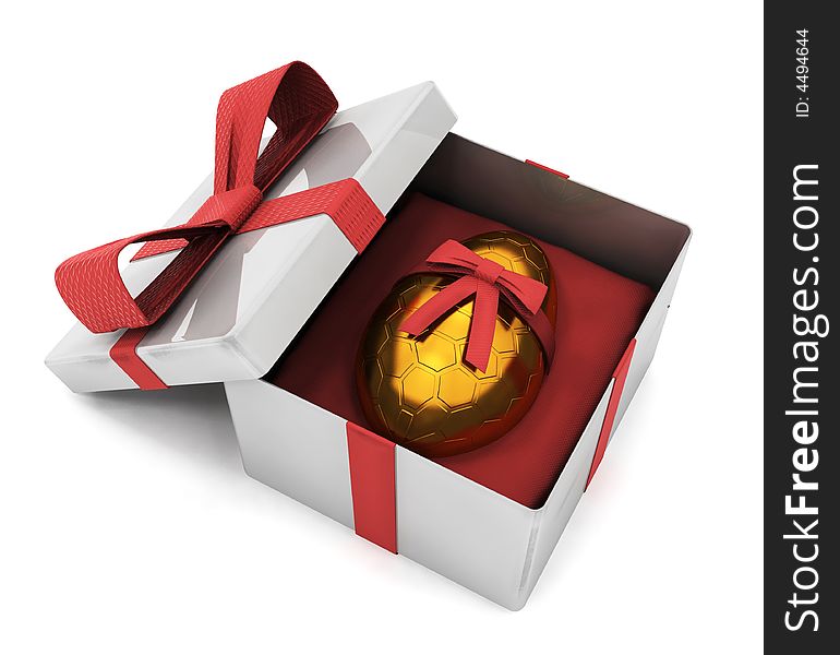 3D render of an Easter egg in gift wrapped box