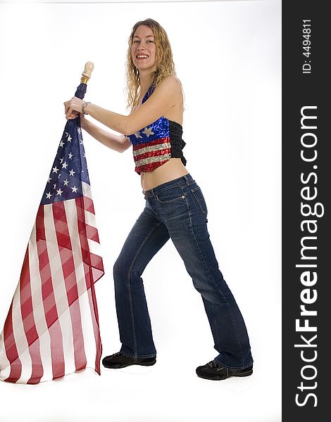 Shot of a Beuatiful Blond Woman with an American Flag Celebrating Freedom. Shot of a Beuatiful Blond Woman with an American Flag Celebrating Freedom