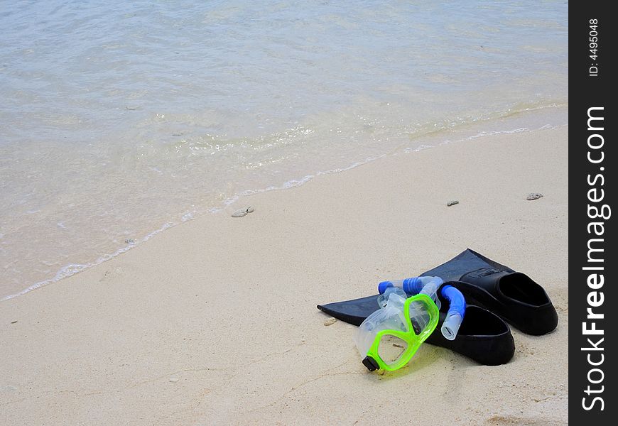 Snorkeling equipment on the sandy beach