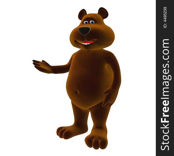 3D render of a bear over a white background.Room for text on the left.