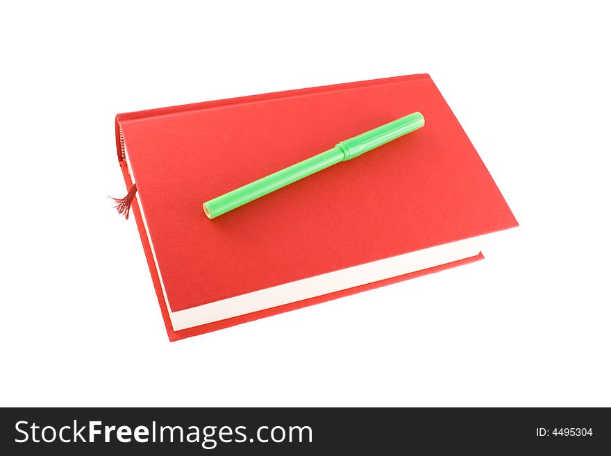 Red book and marker isolated on a white background