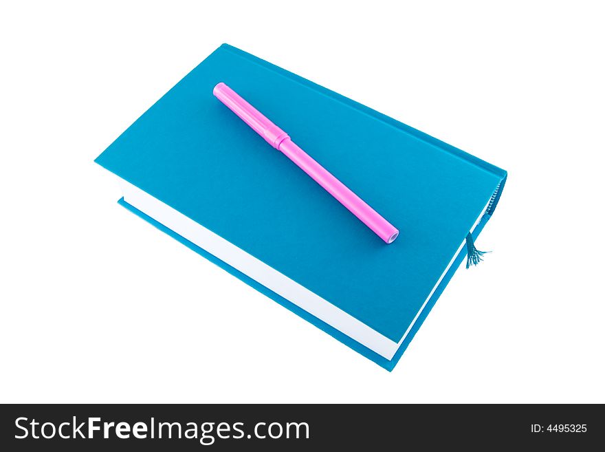 Blue book and marker isolated on a white background