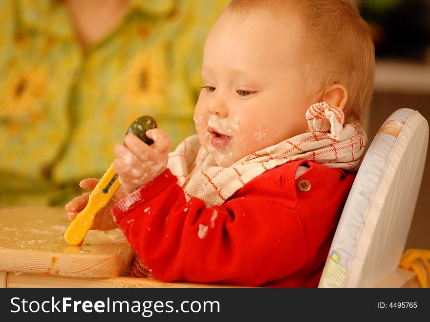 A baby during the eating