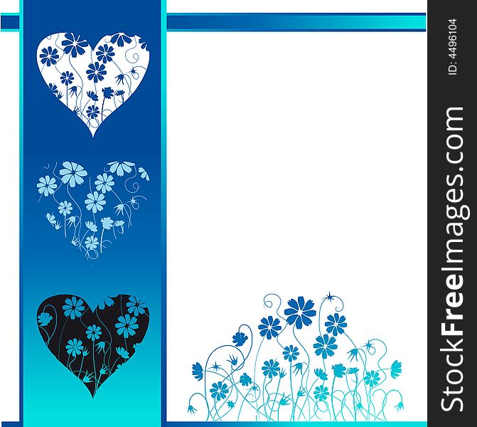 Valentine card, retro style, floral background, illustration