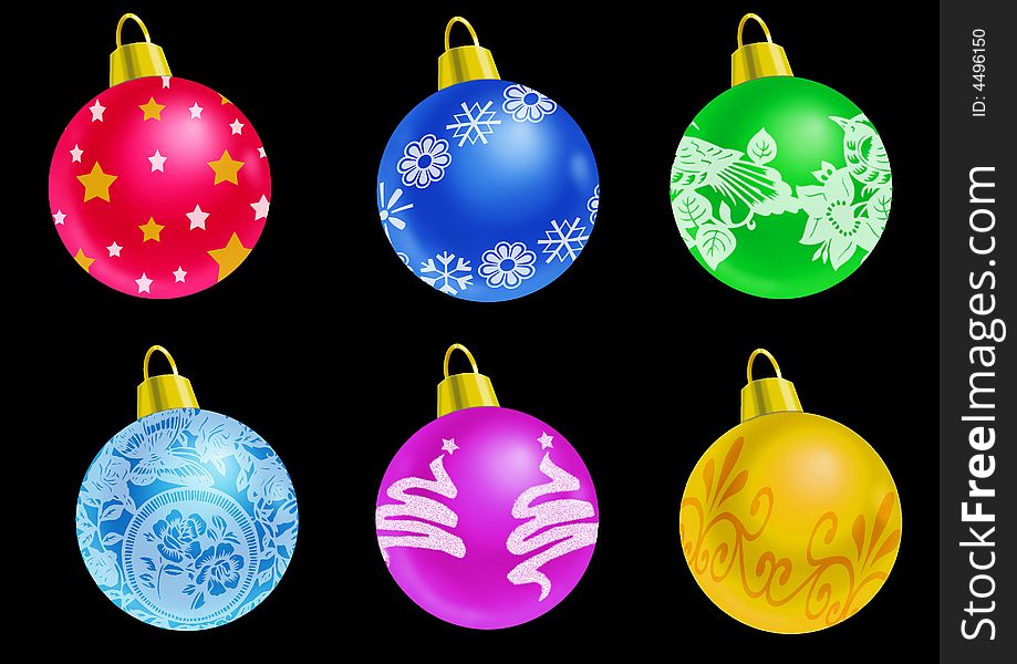 Computer generated illustration of a set of Christmas balls. Computer generated illustration of a set of Christmas balls