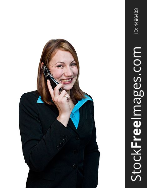 Business woman in a suit with a phone. Business woman in a suit with a phone