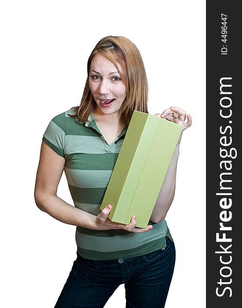 Woman holding a mystery box. Woman holding a mystery box