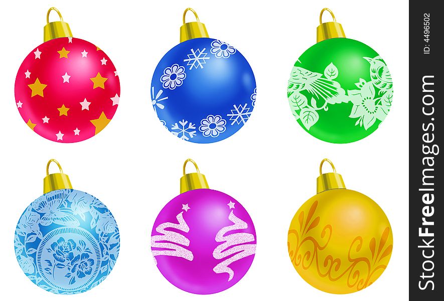 Computer generated illustration of a set of Christmas balls. Computer generated illustration of a set of Christmas balls
