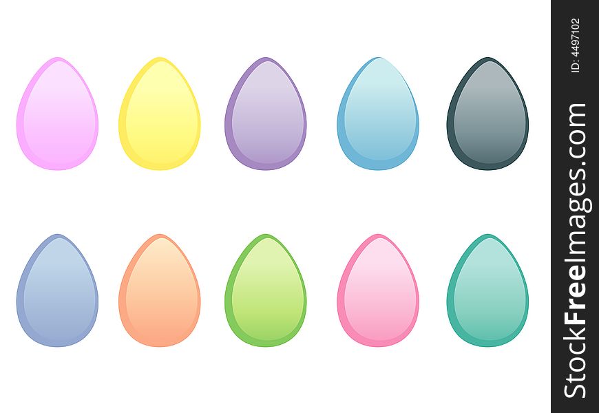 Illustration of 10 glossy pastel colored eggs. Illustration of 10 glossy pastel colored eggs