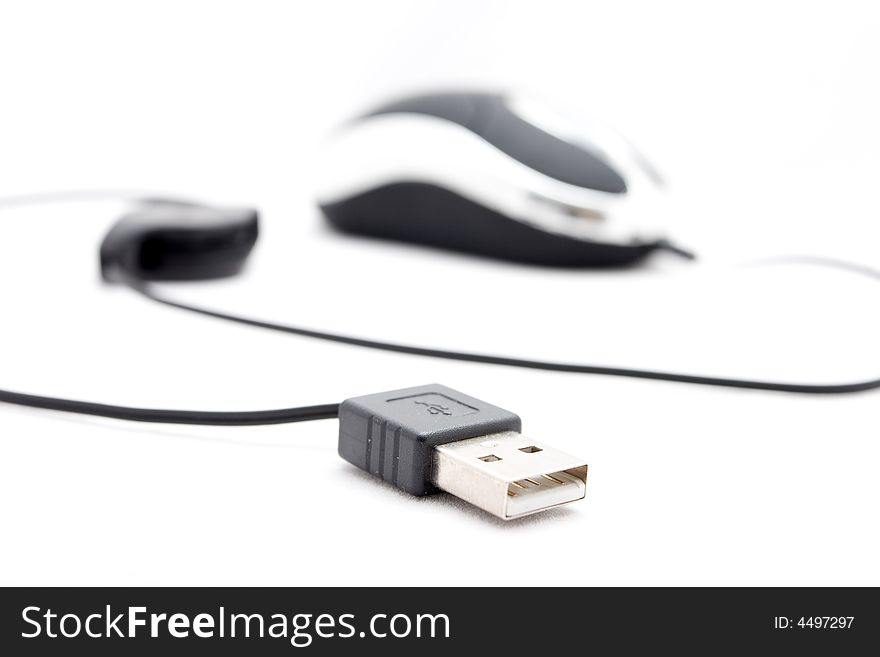 USB computer mouse on a white background. USB computer mouse on a white background