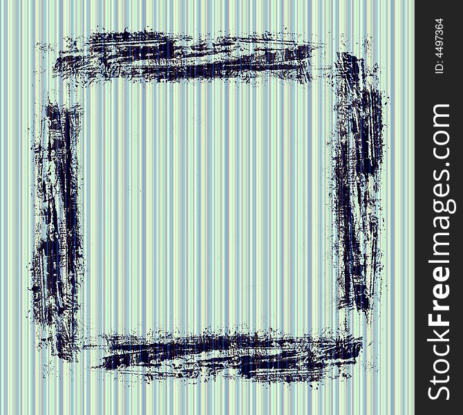 Vintage grunge frame in black strokes with  on a striped blue green wallpaper background