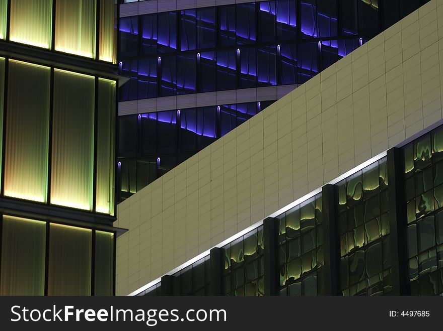 Colored skyscraper in Bruxelles at night