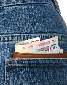 Money In A Pocket Of Jeans Stock Photos