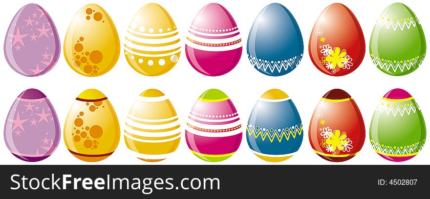 The multi-coloured painted easter eggs