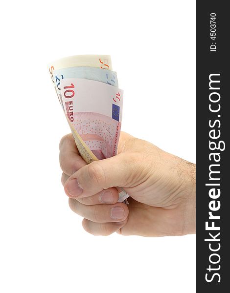 Hand with money- euro banknotes