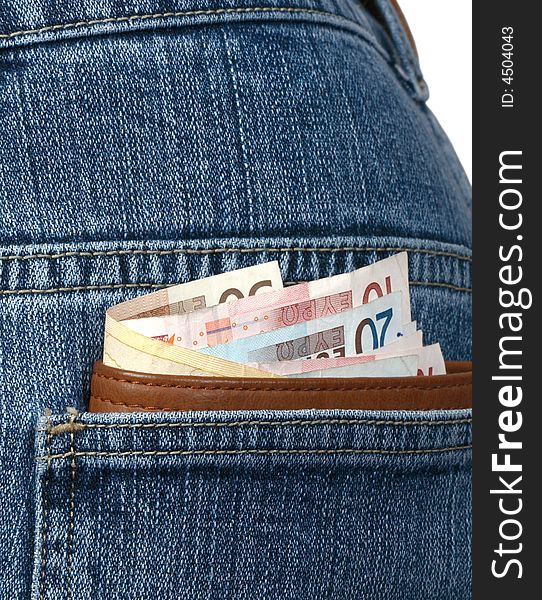 Euro banknotes in a wallet. Euro banknotes in a wallet