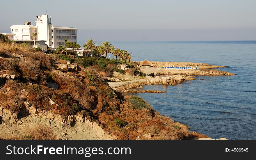 Holiday resort     from Paphos beach in Cyprus