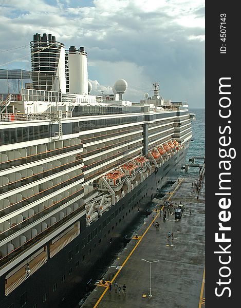 Luxury Cruise Ship at port in the caribbean. Luxury Cruise Ship at port in the caribbean
