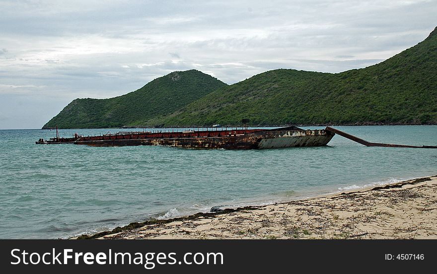 Abandoned Barge In The Caribbean