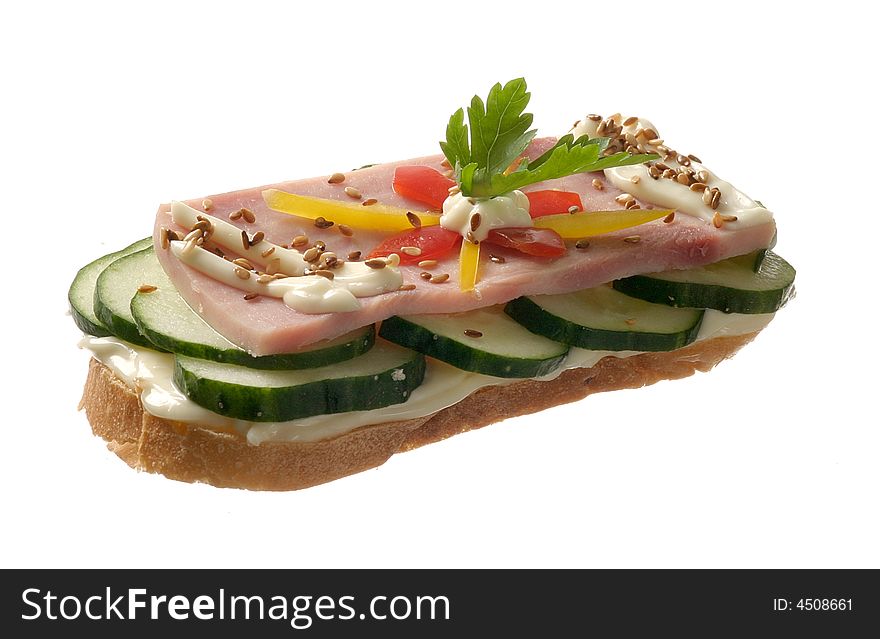Sandwich with ham and cucumber. Sandwich with ham and cucumber