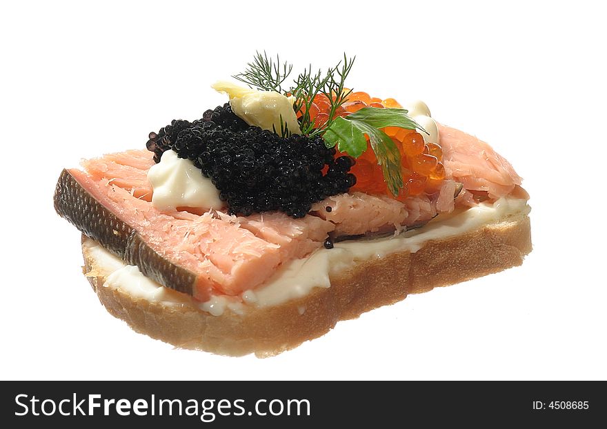 Sandwich with caviar, fish and mayonnaise